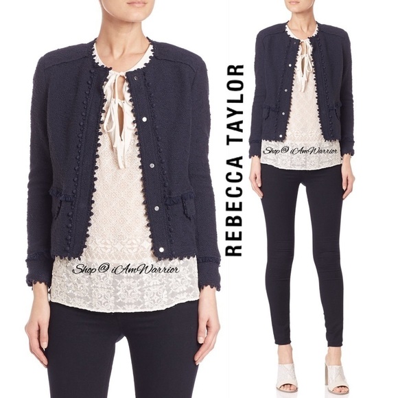 Rebecca Taylor navy blue stretch boucle jacket *shop@iamwarrior - Picture 8 of 16